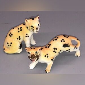 Vintage Cheetah Bone China Figurines Porcelain Japan Miniature